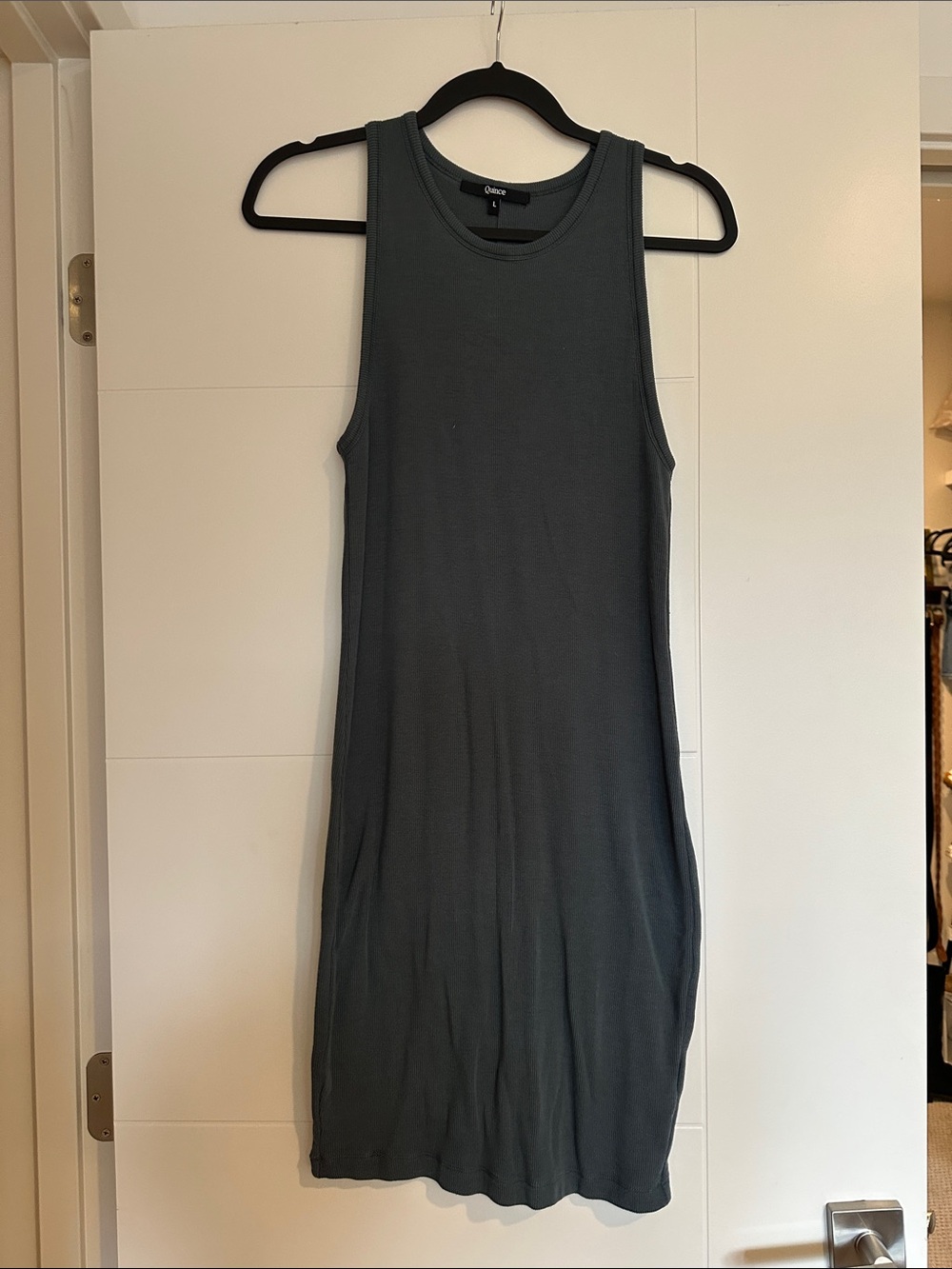 Quince Sage Green Ribbed Sleeveless Midi Dress